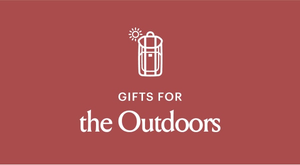 a red square with a backpack icon in the middle that say Gifts for the Outdoors