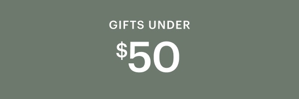 A green square with the text Gifts Under $50 in white